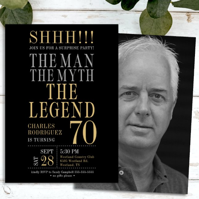 Invitation The Man The Myth The Legend Surprise 70th Birthday (Créateur téléchargé)
