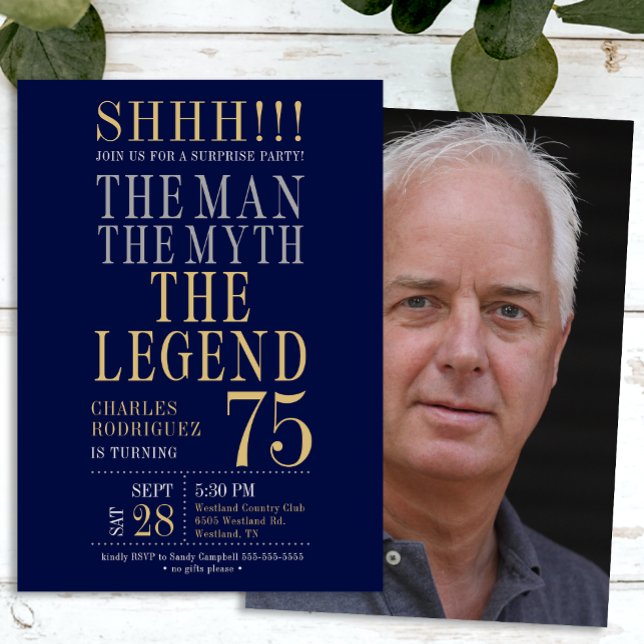 Invitation The Man The Myth The Legend Surprise 75th Birthday (Créateur téléchargé)