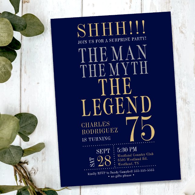 Invitation The Man The Myth The Legend Surprise 75th Birthday (Créateur téléchargé)