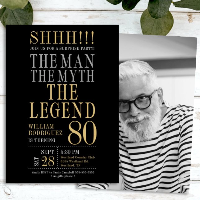 Invitation The Man The Myth The Legend Surprise 80th Birthday (Créateur téléchargé)