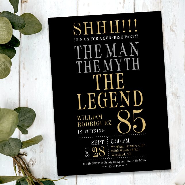Invitation The Man The Myth The Legend Surprise 85th Birthday (Créateur téléchargé)