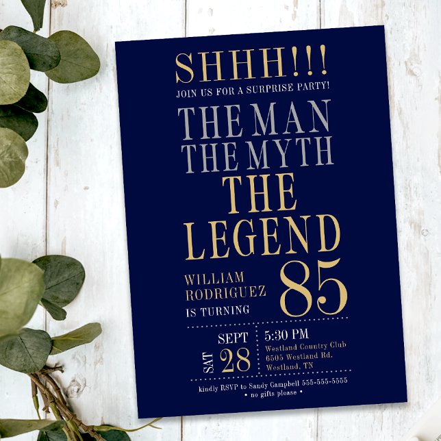 Invitation The Man The Myth The Legend Surprise 85th Birthday (Créateur téléchargé)