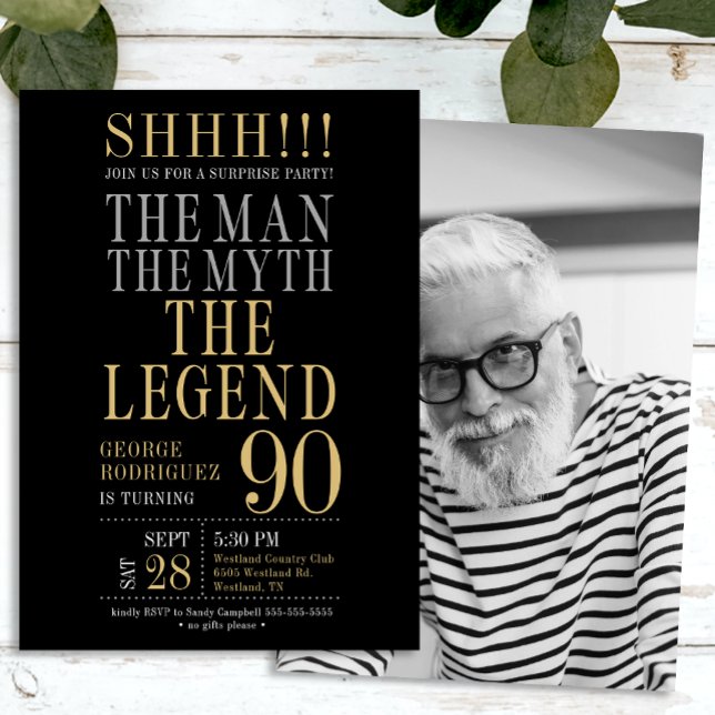 Invitation The Man The Myth The Legend Surprise 90th Birthday (Créateur téléchargé)