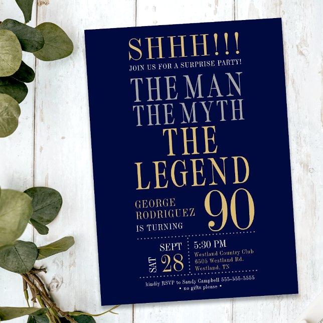 Invitation The Man The Myth The Legend Surprise 90th Birthday (Créateur téléchargé)