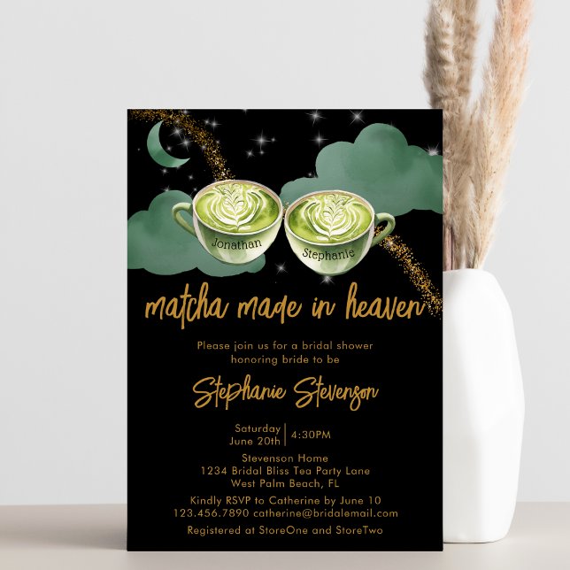 Invitation Thé Mariage Céleste Luna Matcha Faits au Paradis E (Créateur téléchargé)