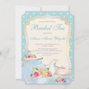 Invitation Thé Mariage Floral Luxe à pois