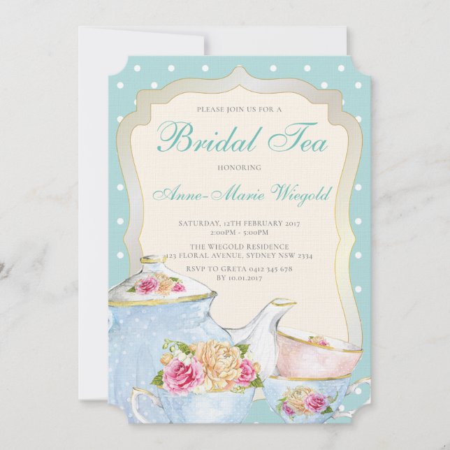 Invitation Thé Mariage Floral Luxe à pois (Devant)