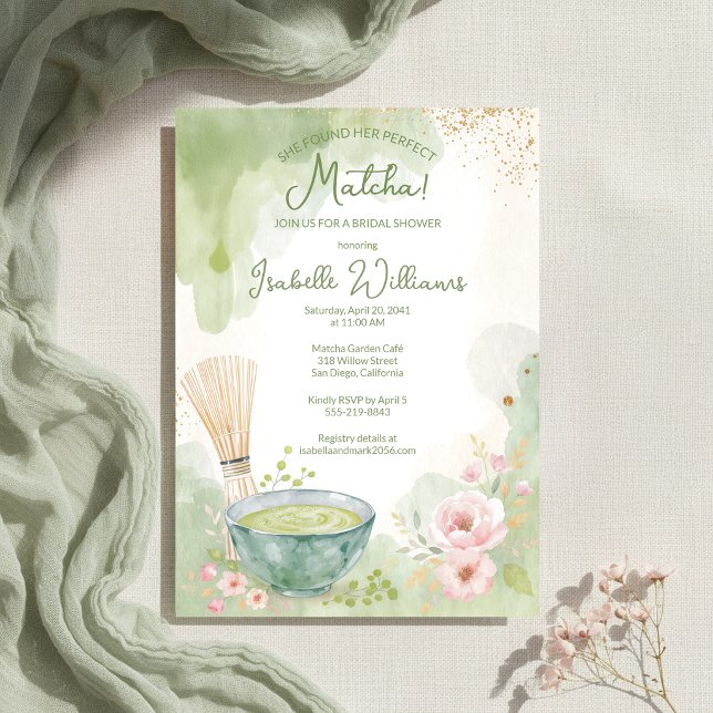 Invitation Thé Mariage Matcha Fête de Thé Vert (Matcha Tea Bridal Shower Green Tea Party Invitation
)