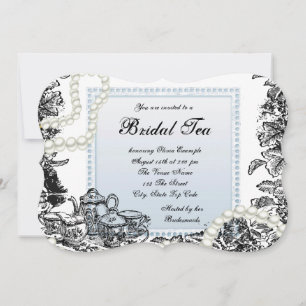 Invitation Thé Mariage Perles Bleues Vintage