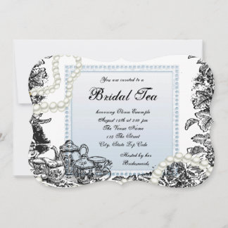 Invitation Thé Mariage Perles Bleues Vintage