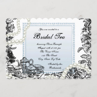 Invitation Thé Mariage Perles Bleues Vintage