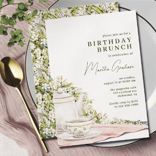 Invitation Thé mignon + Jardin Floral Élégant Brunch d'anni