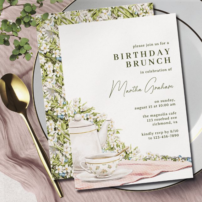 Invitation Thé mignon + Jardin Floral | Élégant Brunch d'anni (Créateur téléchargé)