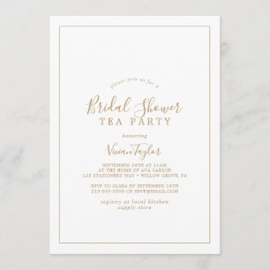 Invitation Thé minimaliste Fête des mariées or