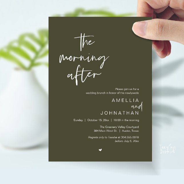 Invitation The morning after, Modern Post Wedding Brunch (The morning after, Modern Post Wedding Brunch celebration  Invitation card in olive green)