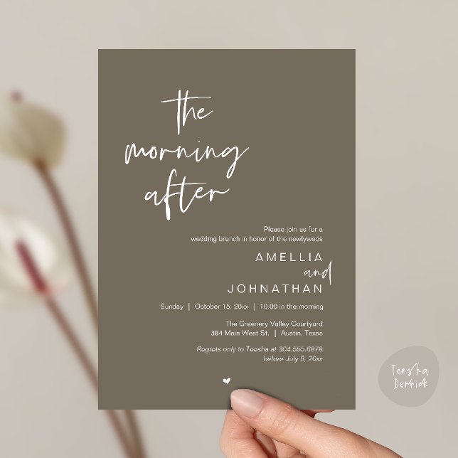 Invitation The morning after, Modern Post Wedding Brunch (The morning after, Modern Post Wedding Brunch celebration  Invitation card in taupe brown)