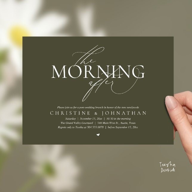 Invitation The Morning After, Post Wedding Brunch Elopement (The Morning After, Post Wedding Brunch Elopement Invitation Card in warm contemporary Olive Green)
