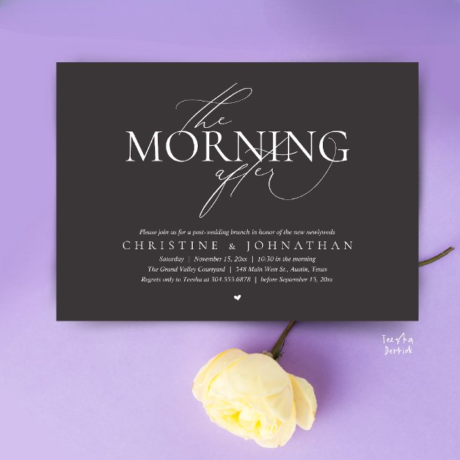 Invitation The Morning After, Post Wedding Brunch Elopement (The Morning After, Post Wedding Brunch Elopement Invitation Card in warm contemporary Charcoal Grey)