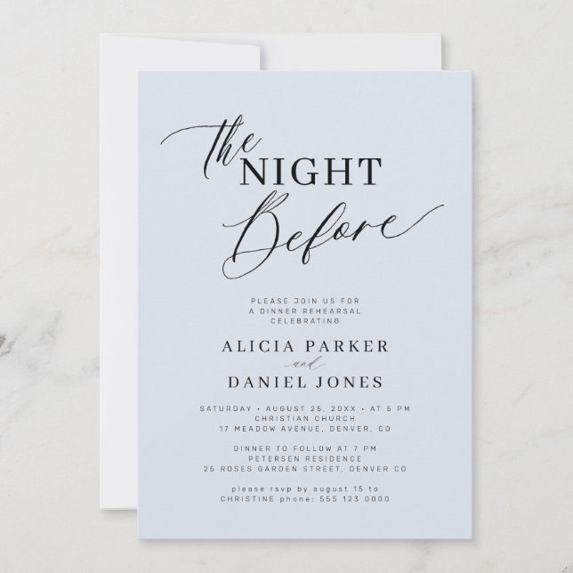 Invitation The night before dusty blue rehearsal dinner (Devant)