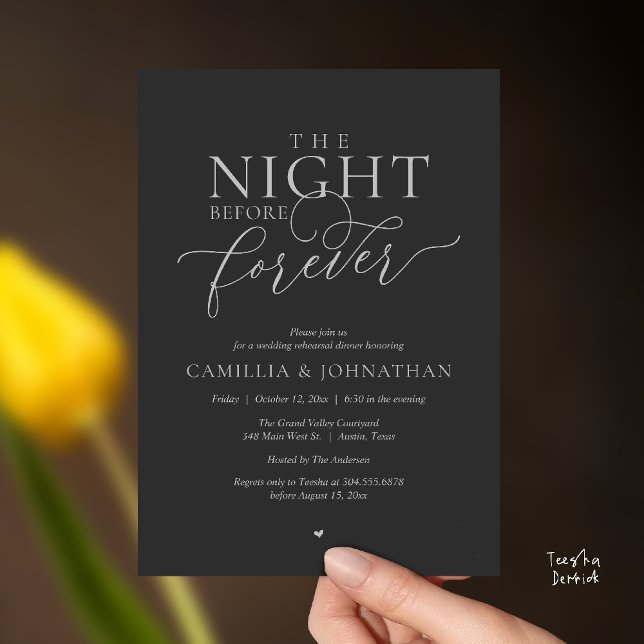 Invitation “The Night Before Forever” Charcoal Gray Silver   (“The Night Before Forever” Charcoal Gray and silver Rehearsal Invitation Card)