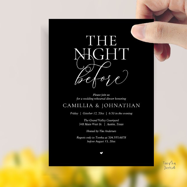 Invitation “The Night Before” Modern Wedding Rehearsal Dinner (“The Night Before” Modern Classy Rehearsal Dinner Reception Invitation Card Black White)