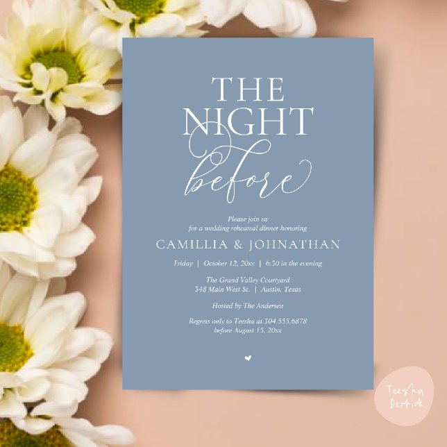 Invitation “The Night Before” Modern Wedding Rehearsal Dinner (“The Night Before” Modern Classy Rehearsal Dinner Reception Invitation Card Dusty Blue)