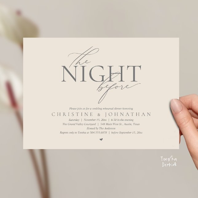 Invitation The Night Before, Modern Wedding Rehearsal Dinner  (The Night Before, Modern Wedding Rehearsal Dinner Invitation Card in Cream Grey)