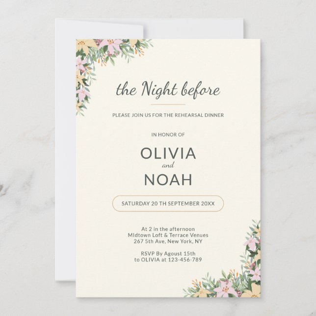 Invitation The night before-Romantic Floral Rehearsal Dinner (Devant)