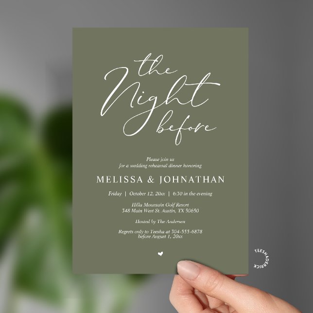 Invitation The Night Before Romantic Wedding Rehearsal Dinner (The Night Before Romantic Wedding Rehearsal Dinner Invitation card in Pastel Sage Green)