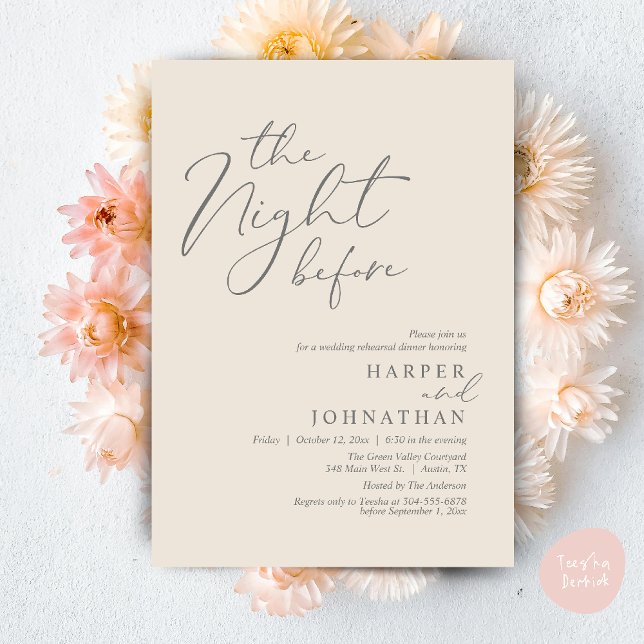 Invitation The Night Before Romantic Wedding Rehearsal Dinner (The Night Before Romantic Wedding Rehearsal Dinner Modern Invitation Card PDF Cream Grey)