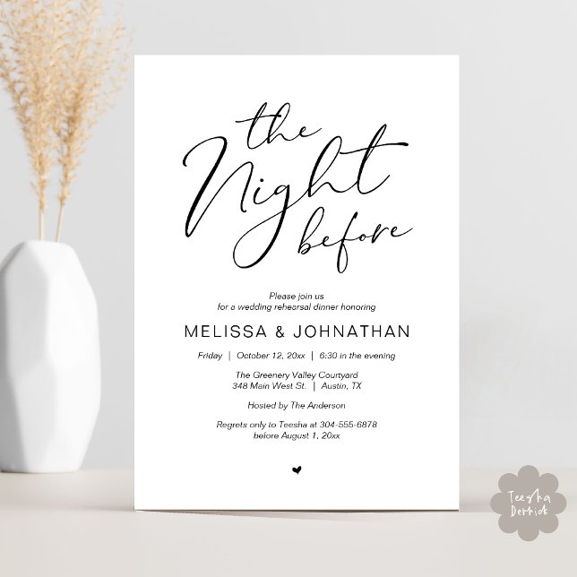 Invitation The Night Before Romantic Wedding Rehearsal Party (The Night Before Romantic Modern Wedding Rehearsal Dinner Aesthetic Invites Card PDF Black White)