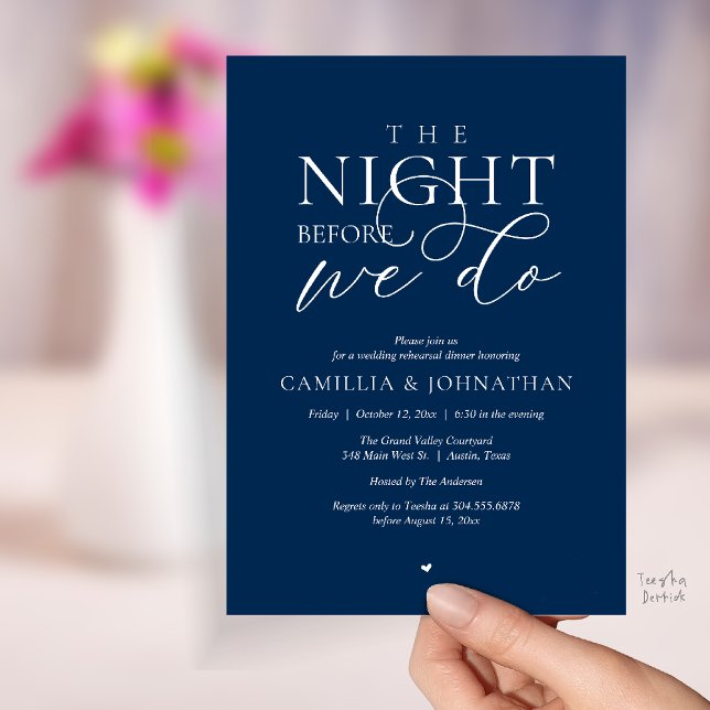 Invitation “The Night Before We Do” Modern Rehearsal Dinner (“The Night Before We Do” Modern Classy Rehearsal Dinner Reception Invitation Card Navy Blue)