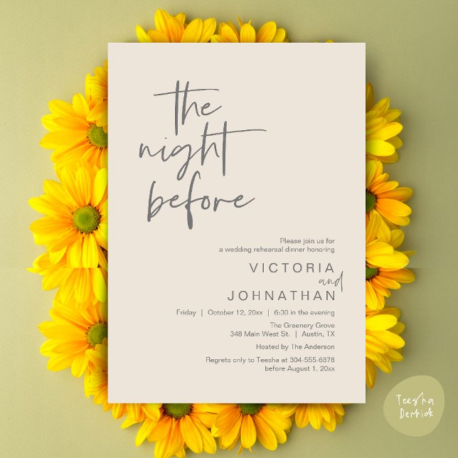 Invitation The Night Before, Wedding Rehearsal Party Dinner (The Night Before, Wedding Rehearsal Dinner Party Invites Card PDF Romantic Modern Casual Cream Grey)