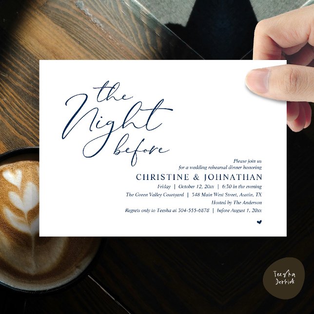Invitation The Night Before Wedding Rehearsal Romantic Dinner (The Night Before Wedding Rehearsal Romantic Dinner Invitation Card in Navy Blue)