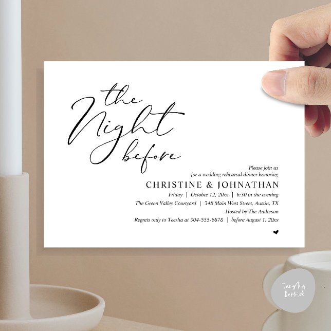 Invitation The Night Before Wedding Rehearsal Romantic Dinner (The Night Before Wedding Rehearsal Romantic Dinner Invitation Card in Black and White)