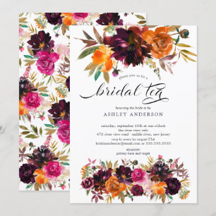 Invitation Thé nuptial d'automne Bourgogne et orange Floral