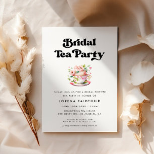 Invitation Thé nuptial noir et blanc rétro élégant