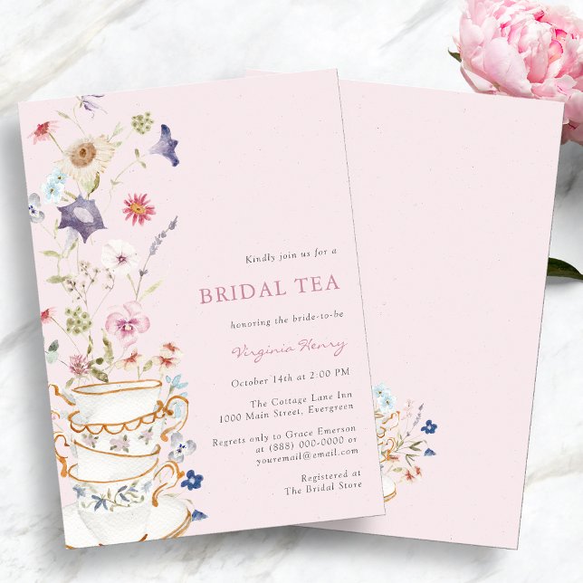 Invitation Thé nuptial rose floral (Elegant Pink Floral Bridal Tea Invitation by Painted Paperie
)