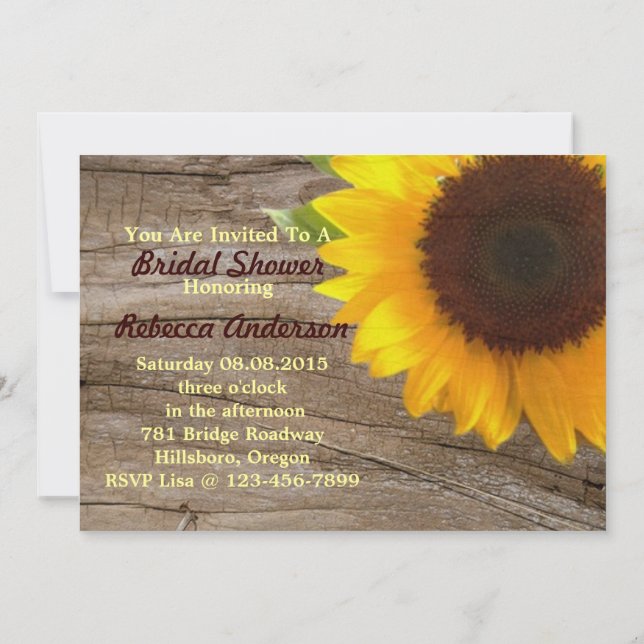 Invitation thé nuptiale de douche de pays de tournesol de (Dos)