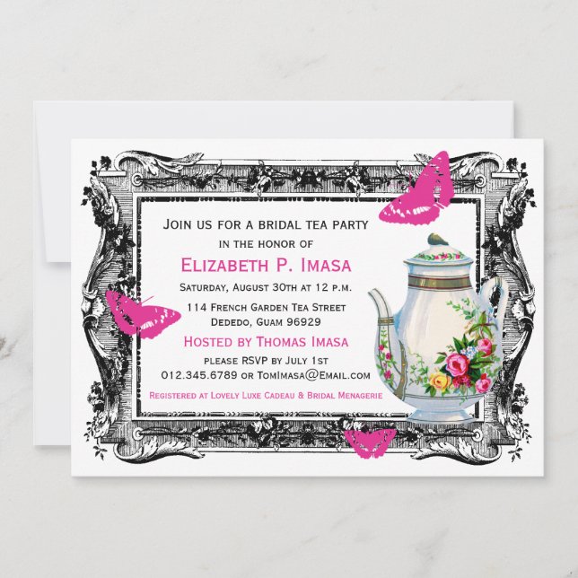 Invitation Thé nuptiale de jardin français (Devant)