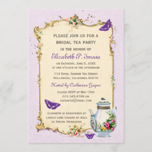 Invitation Thé nuptiale français vintage pourpre