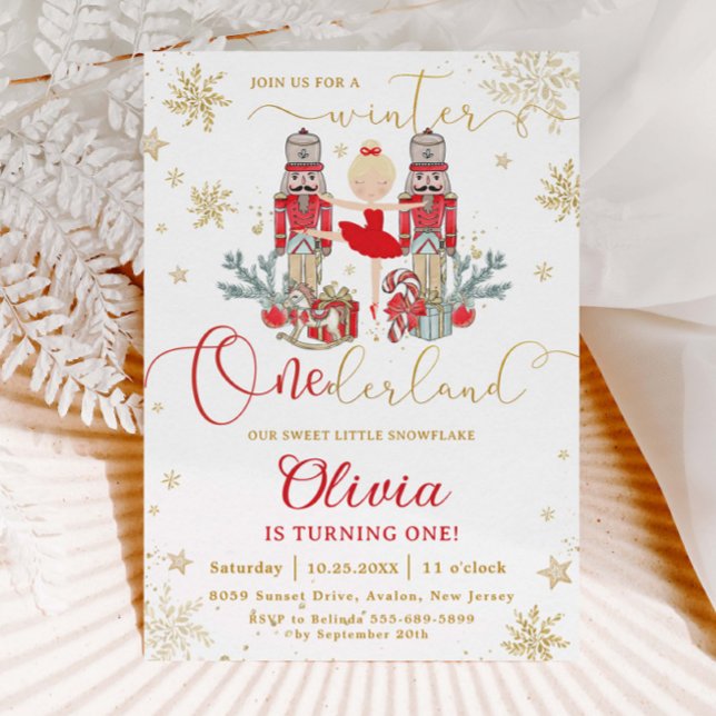 Invitation The Nutcracker Winter Onederland 1st Birthday Red (Créateur téléchargé)
