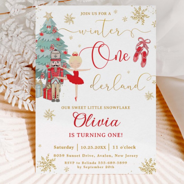Invitation The Nutcracker Winter Onederland 1st Birthday Red (Créateur téléchargé)