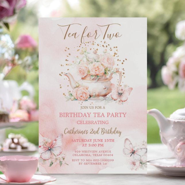Invitation Thé Papillon pour deux Tea Rose fête Anniversaire (Créateur téléchargé)