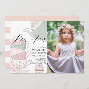 Invitation Thé Par Thé Floral Teapot rose Anniversaire Photo