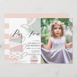 Invitation Thé Par Thé Floral Teapot rose Anniversaire Photo