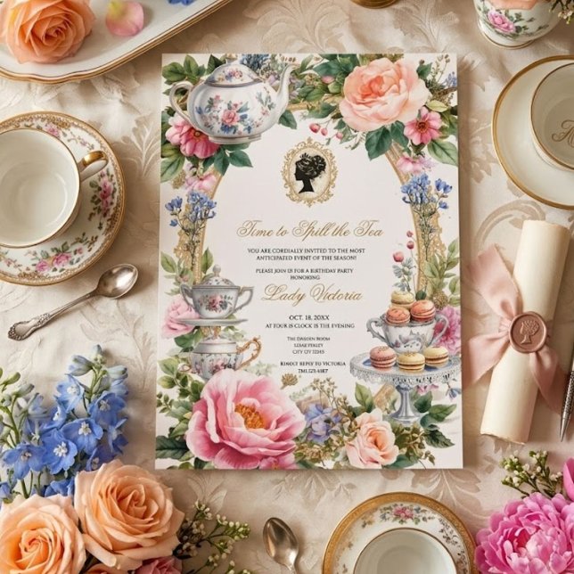 Invitation Thé Party Baby Shower | Il est temps de dévoiler l (Créateur téléchargé)