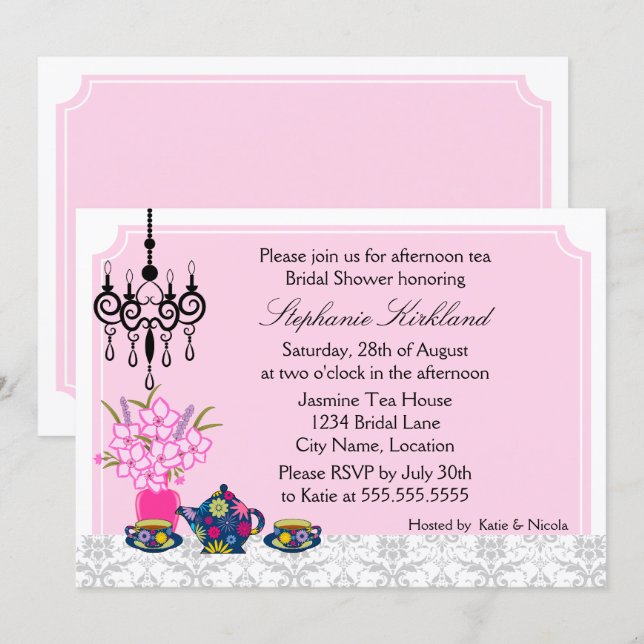 Invitation Thé Party Élégant (Devant / Derrière)