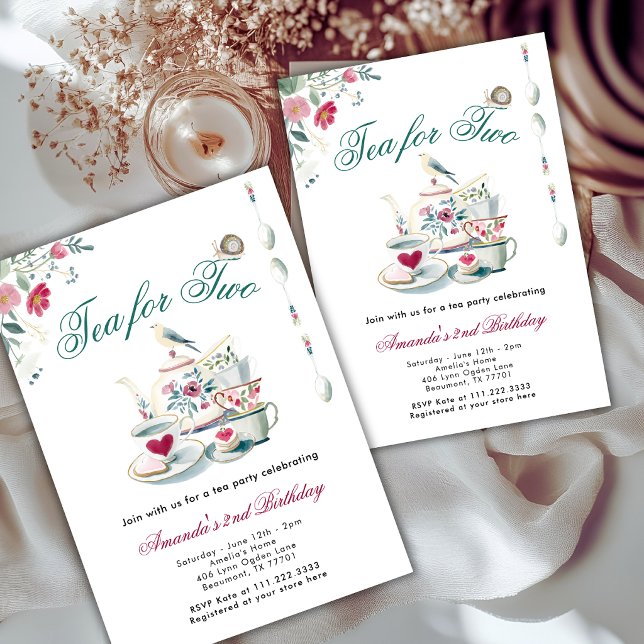 Invitation Thé pour deux animaux floraux 2e anniversaire  (Créateur téléchargé)