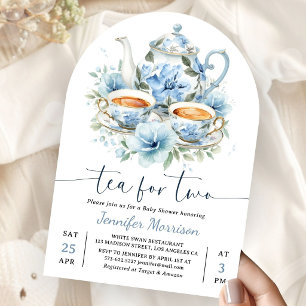 Invitation Thé pour deux Baby Shower Garçon Arche Bleu Poussi